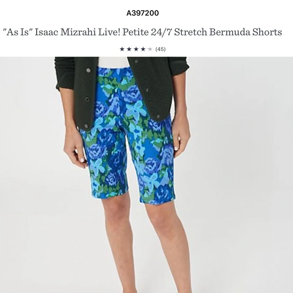 Issac Mizrahi Live! 24/7 Stretch Bermuda Swim Shorts Blue Floral 22WP
